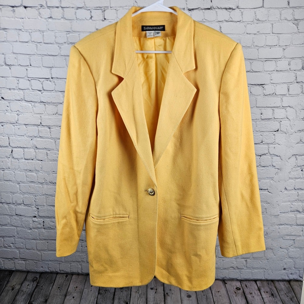 Savannah Vintage 100% Pure Wool Blazer Mustard Yellow Gold Button Size 16 9550W